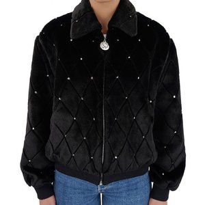 St. John Collection Faux Fur Rhinestone Jacket and Vest - Size Small